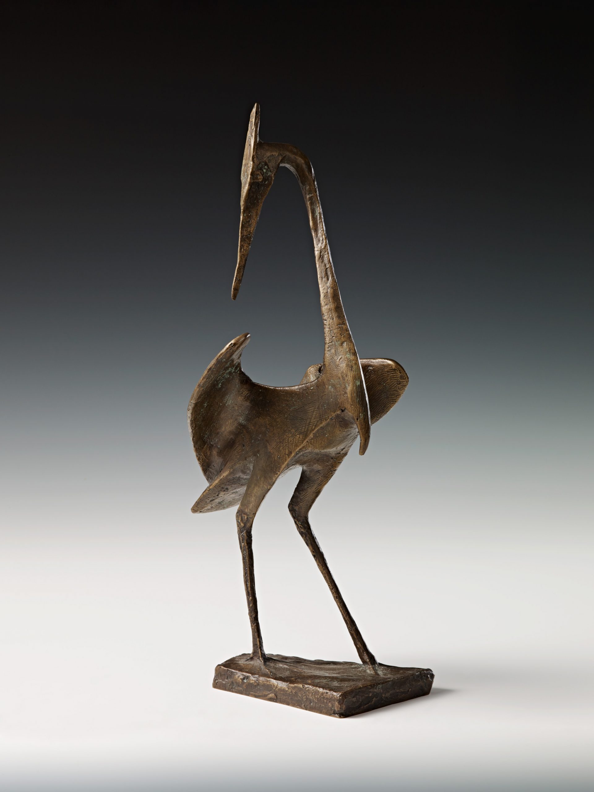 Kleinplastik_Fritz_Melis_Reiher_sich_wendend_Bronze_1965_Vogel_Skulptur_Vogelskulptur